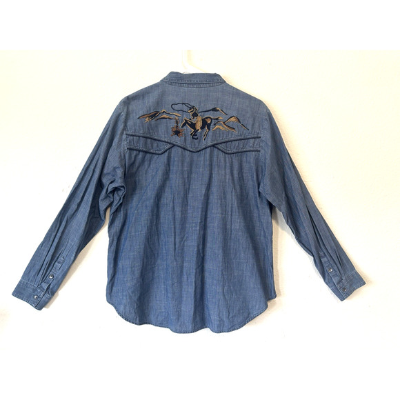 Ariat Denim Western Shirt Women’s XL Embroidered Cowgirl Back Rodeo Ranch - Picture 2 of 9